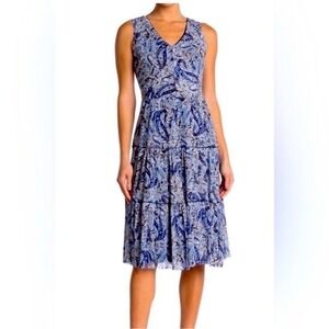 Tahari Arthur S Levine Tiered Midi Dress Paisley Print Sleeveless Size Large NWT